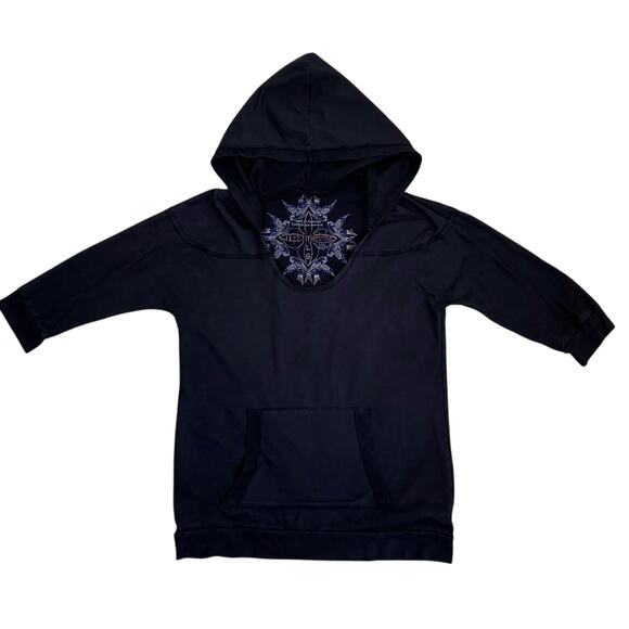 Free People Intimately Sz L Y2K Style Slouchy Hoodie Sweatshirt 3/4 Sleeve Black - Picture 10 of 16